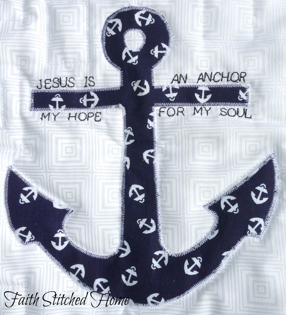 Quilted prayer square - anchor closeup